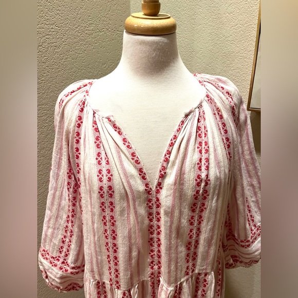 Velvet by Graham & Spencer Women's Boho Red White Long Sleeve Chambre Dress M - Picture 3 of 8